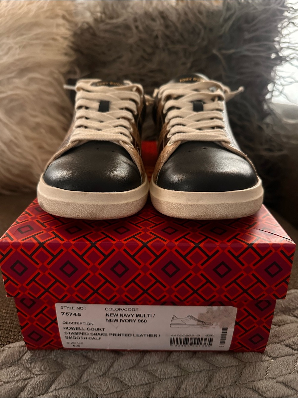Tory Burch Howell Court Low-Top Sneakers in Black and Ivory